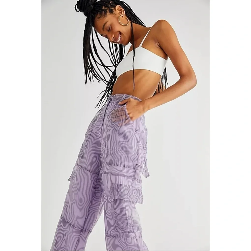 The Ragged Priest Dissolver Purple Mesh Overlay Oversized Wide Leg Cargo Pants - Picture 12 of 13